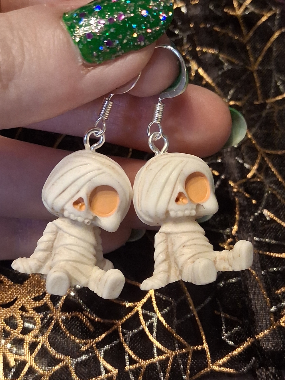 Handmade Mummy Skull Halloween Earrings